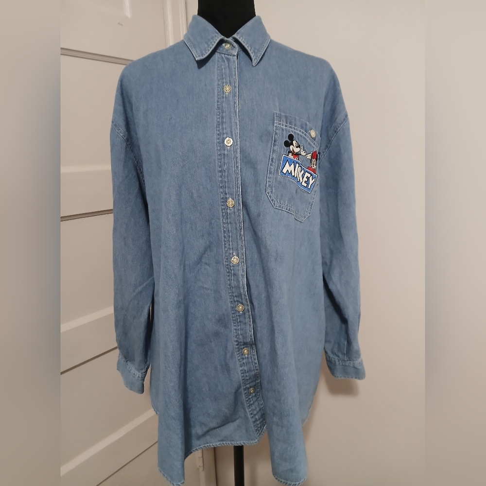 Disney Unlimited Mickey Minnie Shirt Medium Cotton Long Sleeve Jerry Leigh